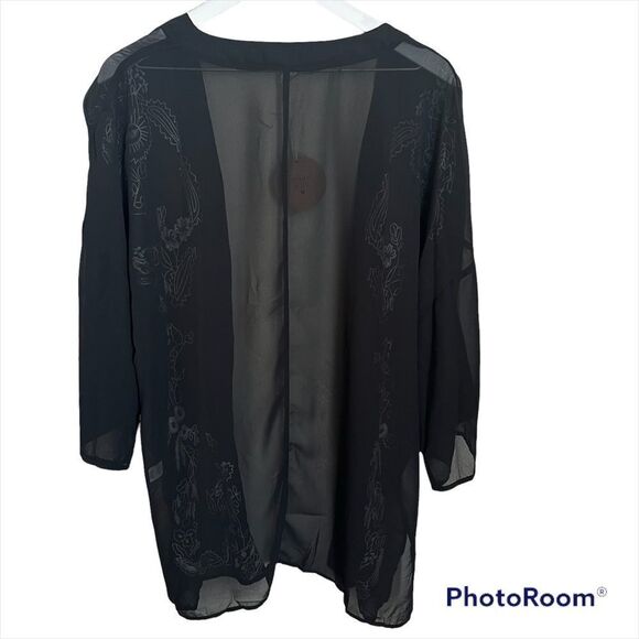 Honey Punch Sheer Embroidered Kimono Womens Medium Black Boho Festival Artsy - Picture 2 of 5